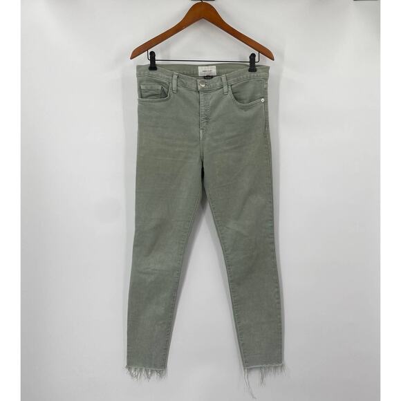 Current Elliot High Waist Stiletto Jeans Skinny Raw Cut Hem Sage Green Womens 32 - Picture 2 of 8